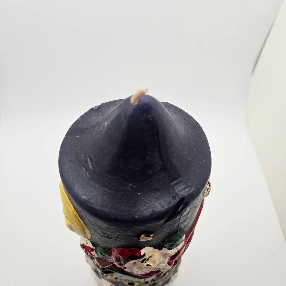 Vintage Hand Decorated Christmas Pillar Candle Santa Reindeer Moon Carved Wax 7